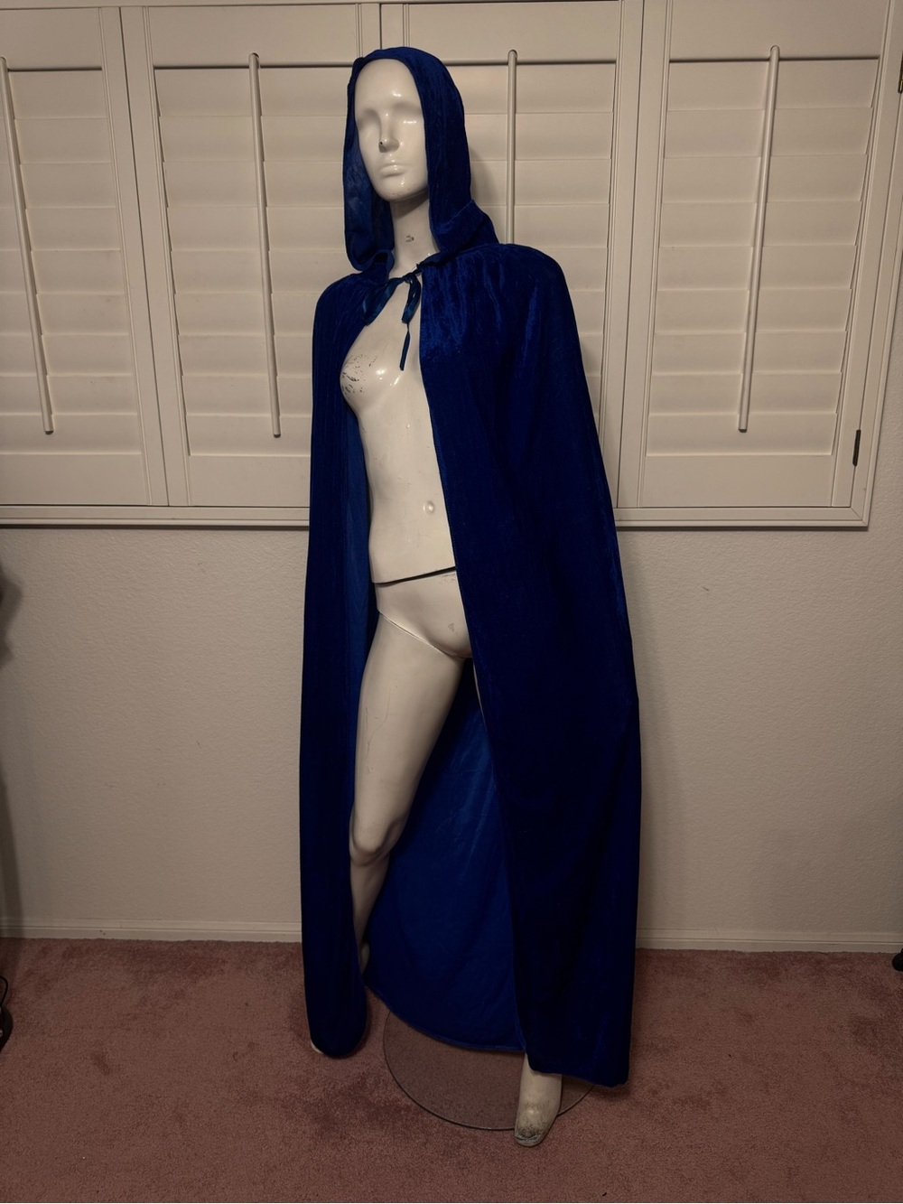 New unisex blue velvet cloak Rennisance costume hood cape wizard witch Midevil
